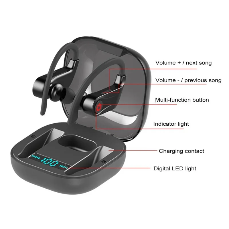 

Sport Wireless Earphone Bluetooth Headset HD Stero Call Gaming Earphone With Charging Box TWS Ear Hook Earphone With Microphone
