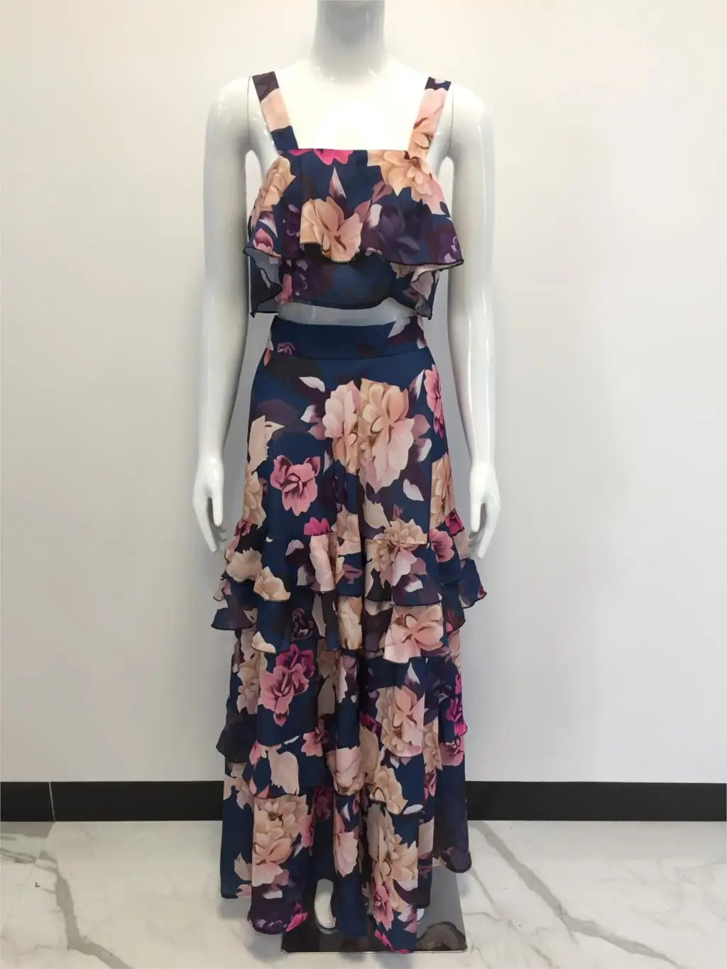 Boho Новый сексуальный женский шифоновый комплект из двух предметов укороченный