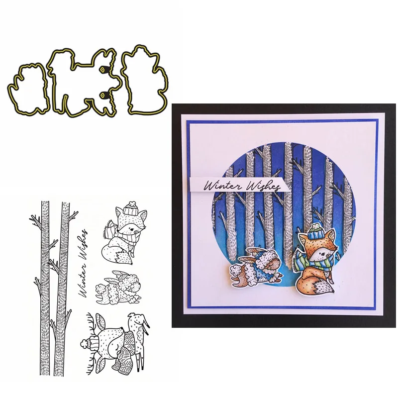 

2pcs/lot Woodland Wishes Clear Stamps Set and Coordinating dies Stamp for DIY Scrapbooking Cards Crafts Making 2021