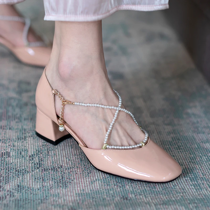 

2020 summer new sweet and gentle Baotou single shoes women beaded thick heel single shoes fairy wind high heels Z805