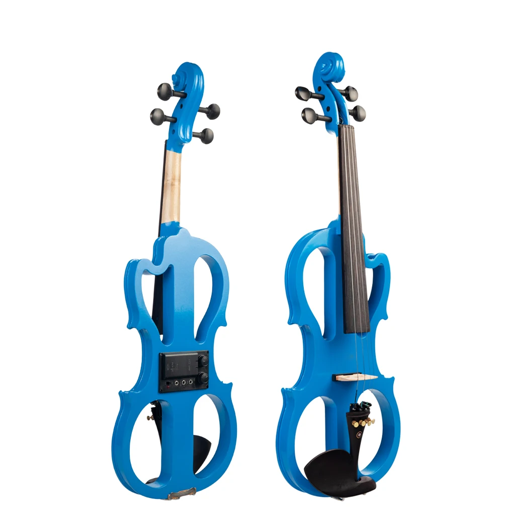 NAOMI Silent Electric Solid Wood Violin Ebony Fittings in Blue Color Fiddle Set w/ Brazilwood Bow+Rosin+Cable+4/4 Violin Case enlarge