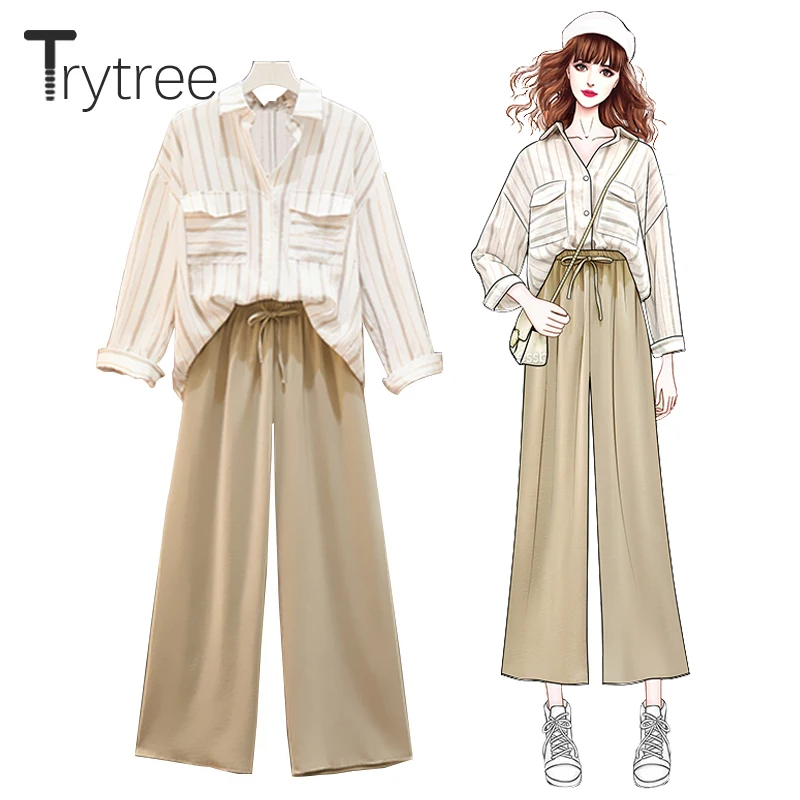 Trytree осенний Женский комплект из двух частей Повседневный отложной воротник