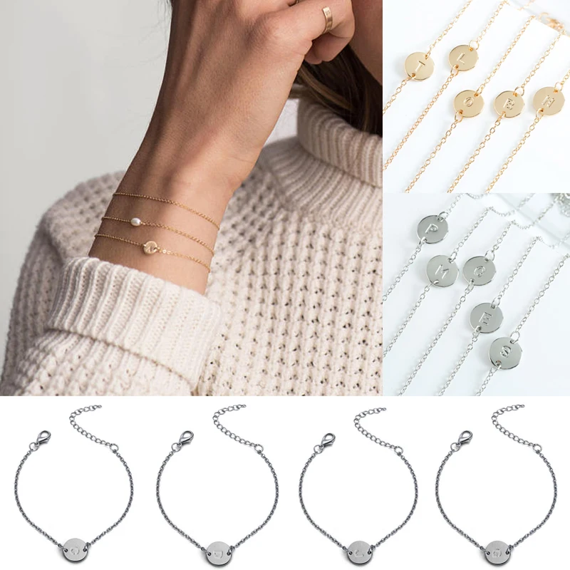 Браслет с подвеской 26 букв цвет: серебро золото | Украшения и аксессуары