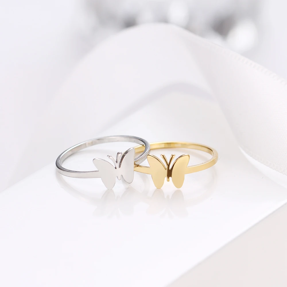 Кольцо из нержавеющей стали для женщин модное кольцо с бабочкой обручальное