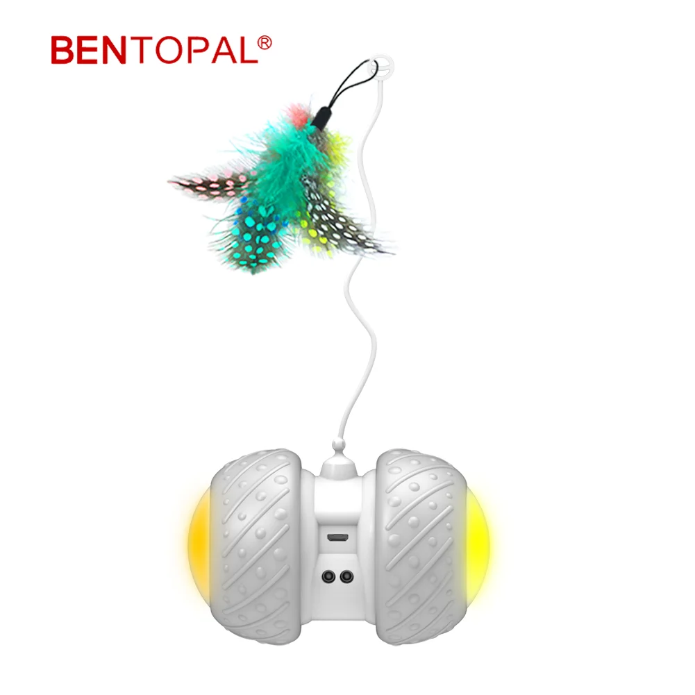 

BENTOPAL--Smart Automatic Robotic USB Rechargeable Feather Stick Corful Light Cat Toy and 2.4 G Remote Control Funny Cat Ball
