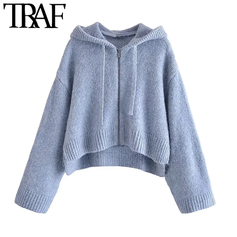 

Женский вязаный свитер на молнии с капюшоном и длинным рукавом