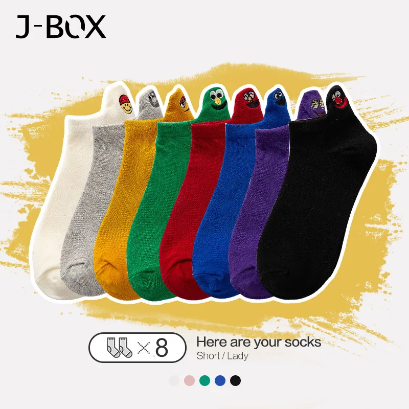 J-BOX 3 Пары Женские Носки Вышитые Выражение Короткие Счастливые Моды Лодыжки Смешные Носки Лето Женское Лицо Причинно Носки