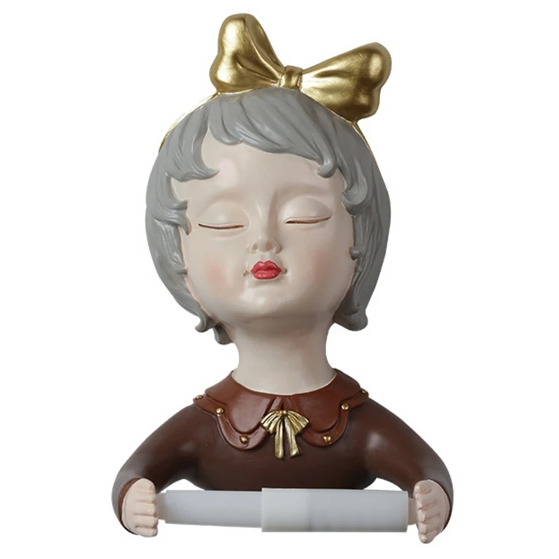 

Creative Bow Girl Modeling Roll Paper Holder Ornaments Toilet Tissue Paper Rack 11UA