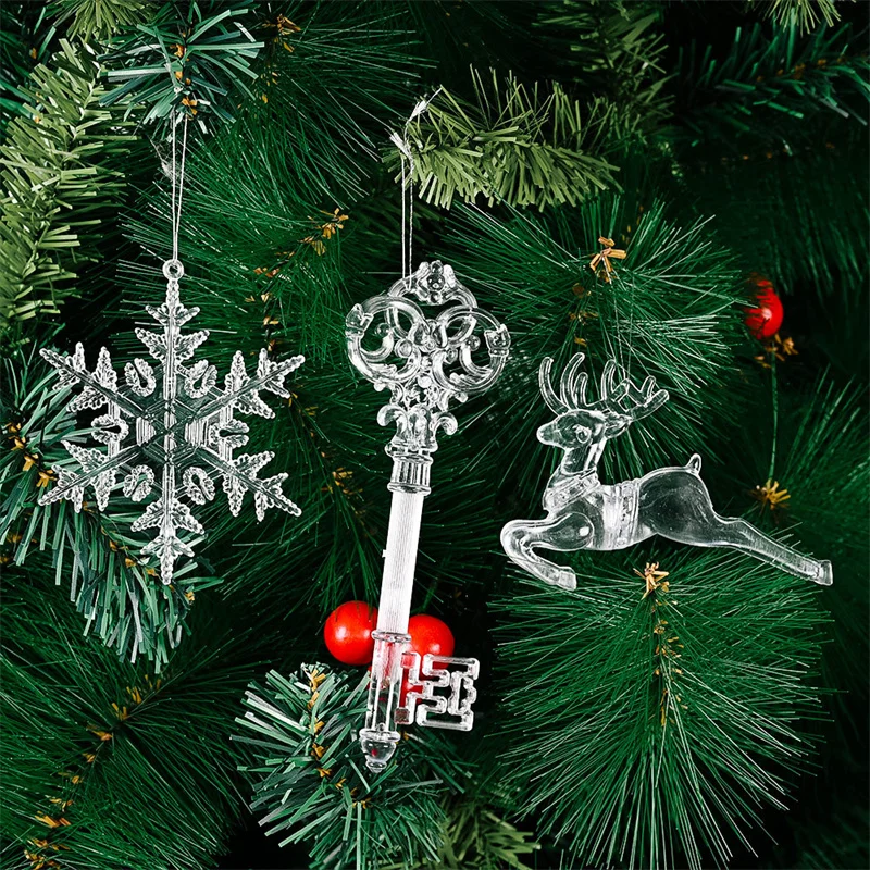 

New Christmas Tree Home Decoration Christmas Transparent Snowflake Pendant Creative Deer Hanging Piece Christmas Tree Pendant