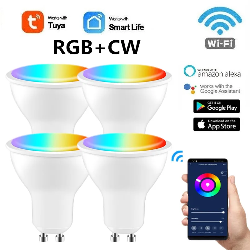 Умная Светодиодная лампа Tuya с поддержкой Wi-Fi 4 Вт RGB + CW Функция синхронизации
