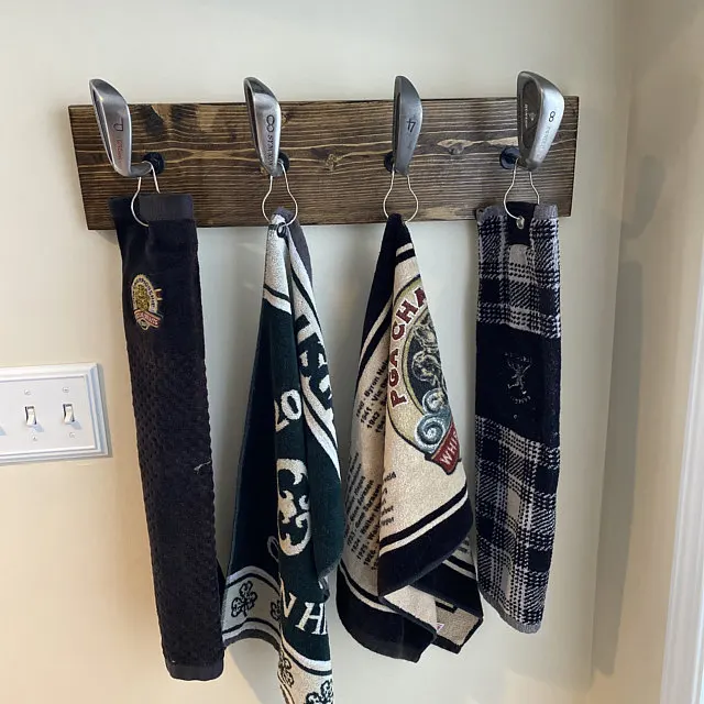 

Golf Iron Hat Rack with 4 Hooks Wooden Resin Wall Mounted Hanging Rack Household Decoration TS3