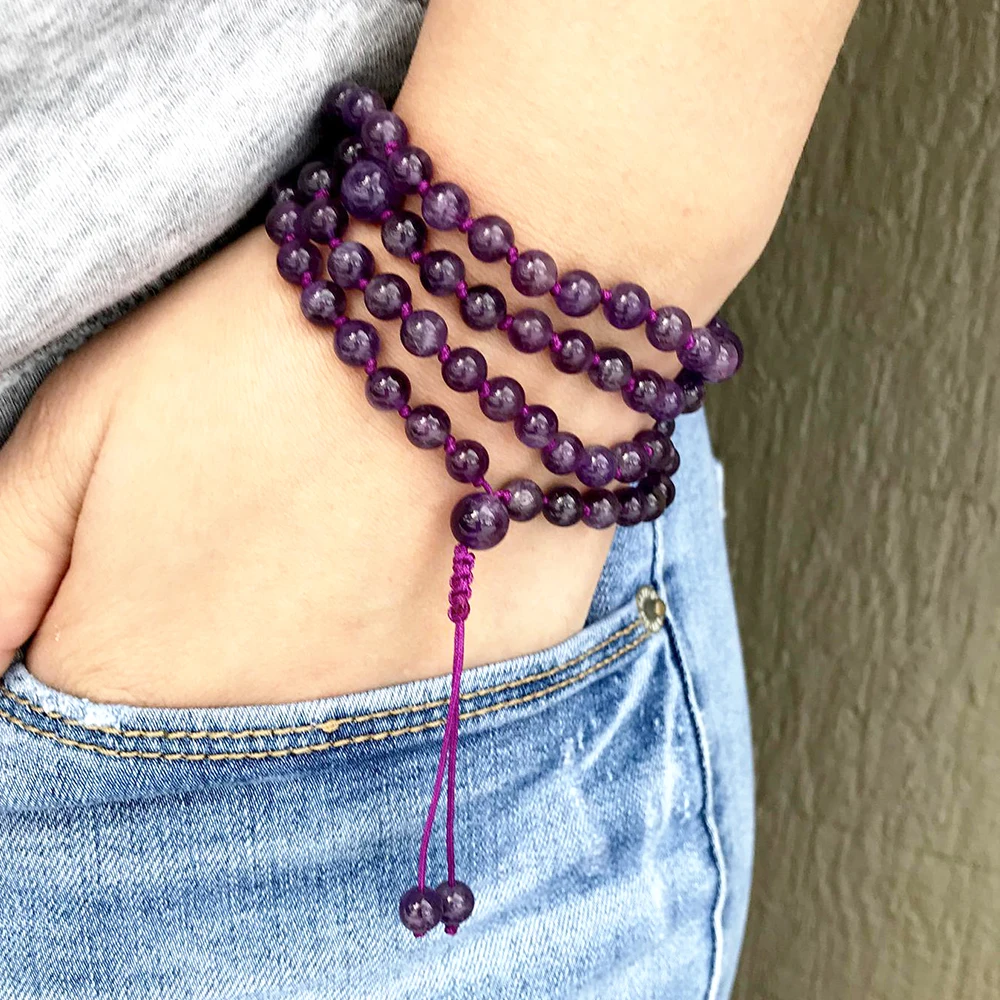 Ruberthen Natural A methyst для медитации и молитвы браслет регулируемый ручной вязки