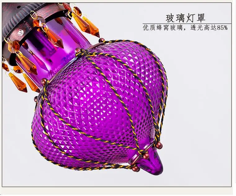 

Free Ship! Bohemia Style Bar Coffee Pendant Lights Creative Color Crystal Pendant Lamp Mediterranean Restaurant Aisle LED Lamp