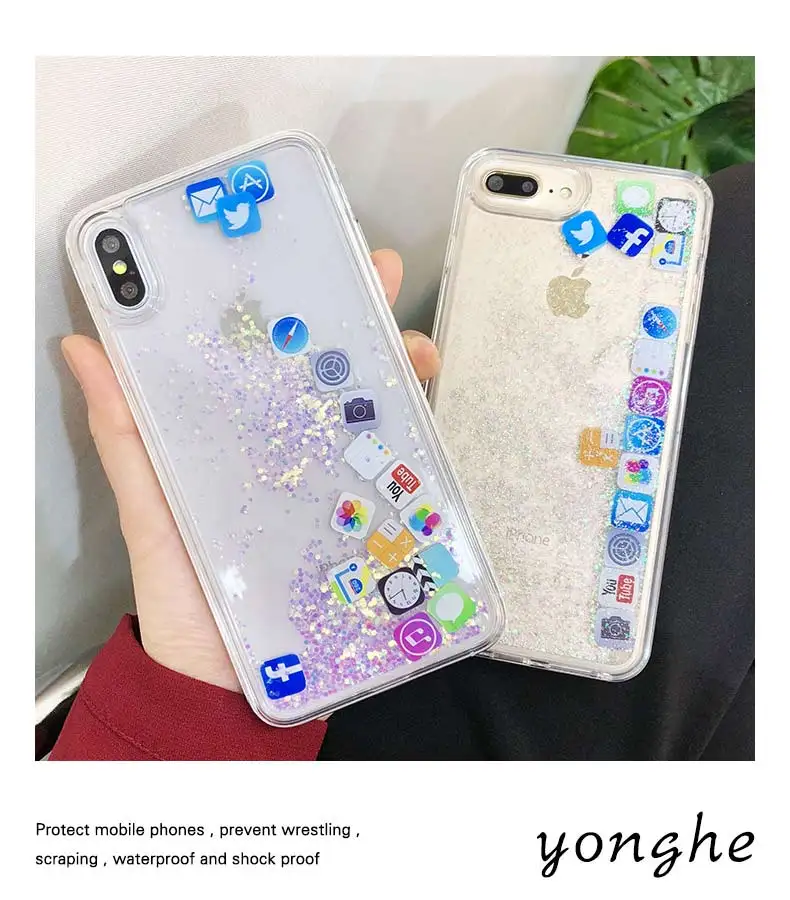 Для iPhone 11 Pro Max чехол Мобильный Жидкий блеск с приложением Настольный значок для X