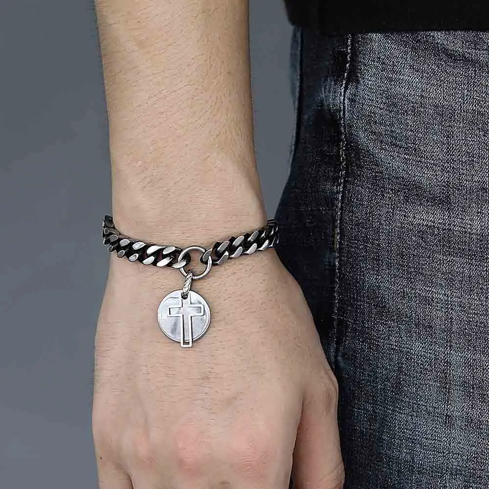 Браслет Davieslee DBM02 мужской с подвесками Ювелирное Украшение крестом из