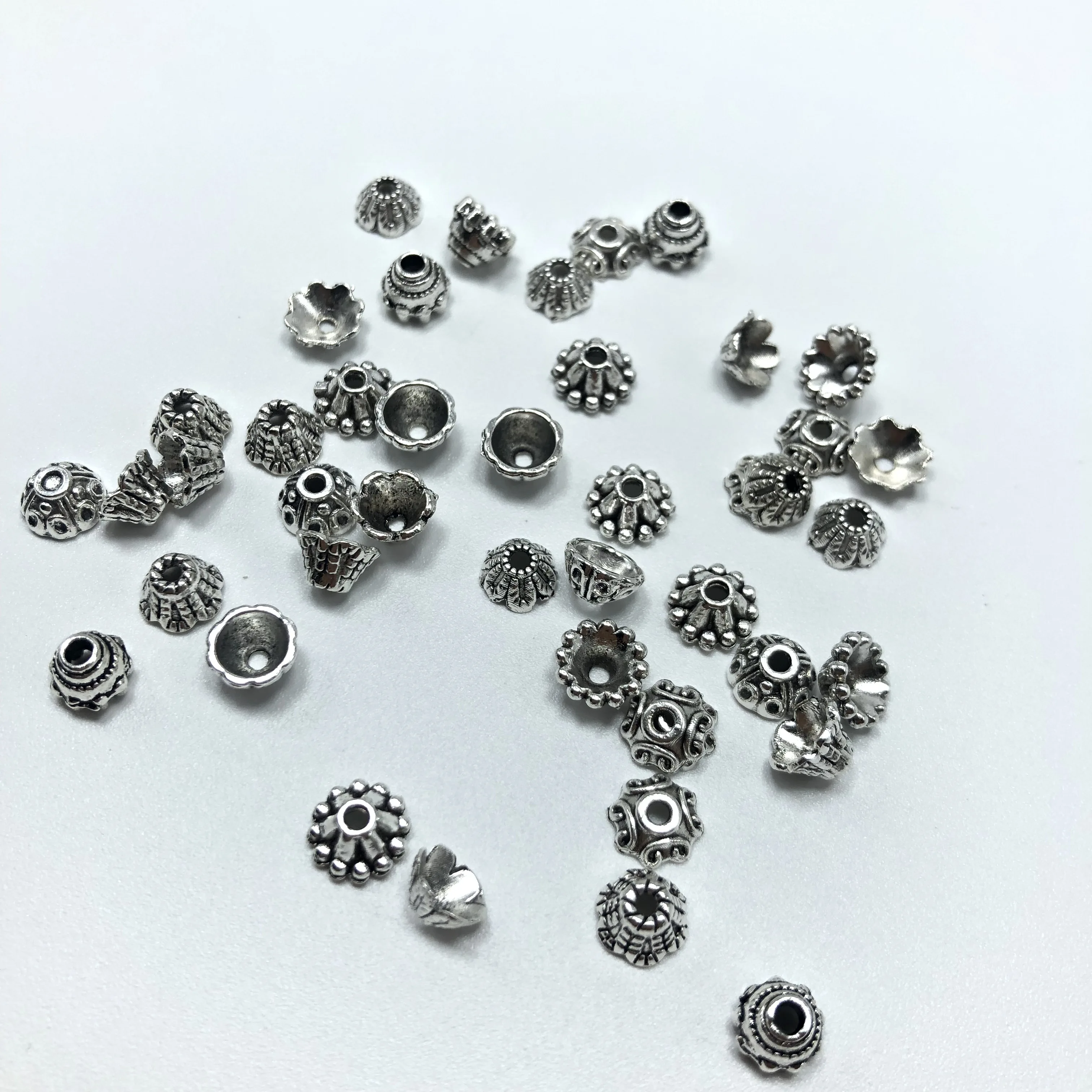 100 шт 6 мм смешанные партии металла античный серебряный Торус шарик крышка цветок