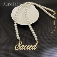 aurolaco customized name necklace personalized pearl necklace gold pendant nameplate necklace for women jewelry gift