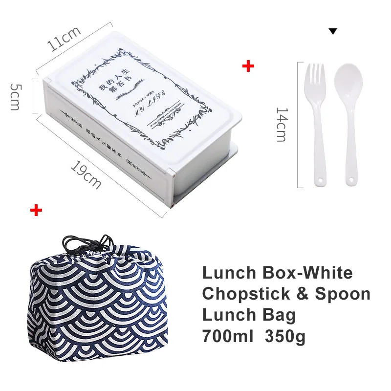 white with bag 700 мл японский контейнер для продуктов контейнер для еды Портативный Bento коробка с отсеками герметичные BPA бесплатно - Цвет: white with bag