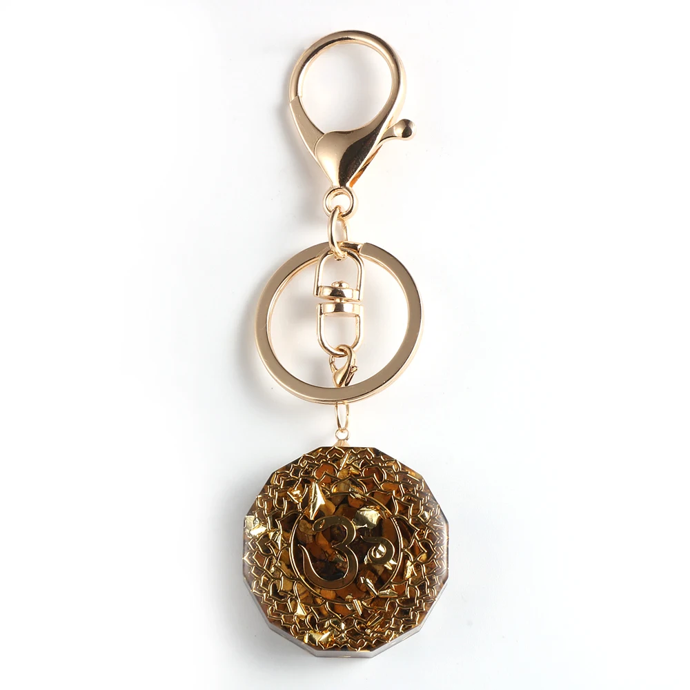 Брелок для ключей из натурального каменная крошка тигровый глаз аметисты