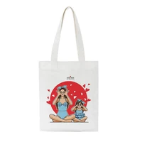 New Fashion Harajuku Womens Handbags Warm Family Super Mother Cartoon Printing Letter Shoulder Canvas Bag Wallet Large Capacity