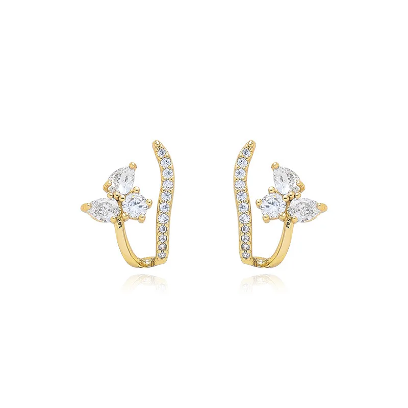 

Zircon Stud Earings Gold Fashion Jewelry 2021 New Trend Flower Earing for Women Female Europe Korea Elegant Style Luxury Design