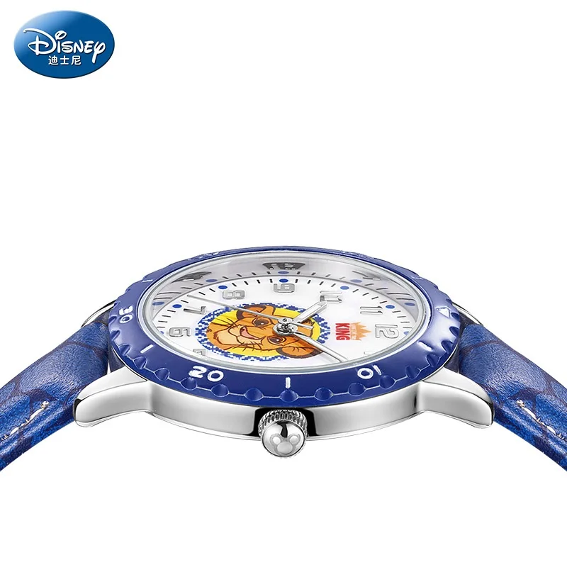 Часы Детские с кожаным ремешком голубые и желтые изображением короля льва |