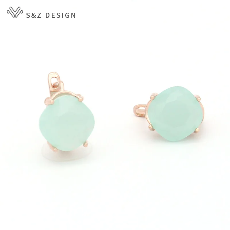 

S&Z DESIGN Fashion South Korean Vintage 585 Rose Gold Imitation Tourmaline Glass Dangle Earrings For Women Wedding Jewelry Gift