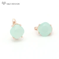 sz design fashion south korean vintage 585 rose gold imitation tourmaline glass dangle earrings for women wedding jewelry gift