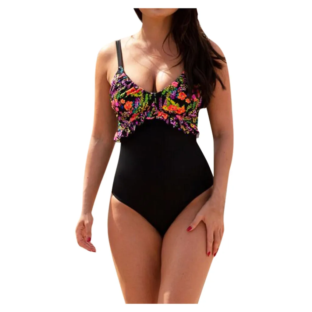 Женский купальник танкини цельный сексуальный принт глубокий v образный вырез
