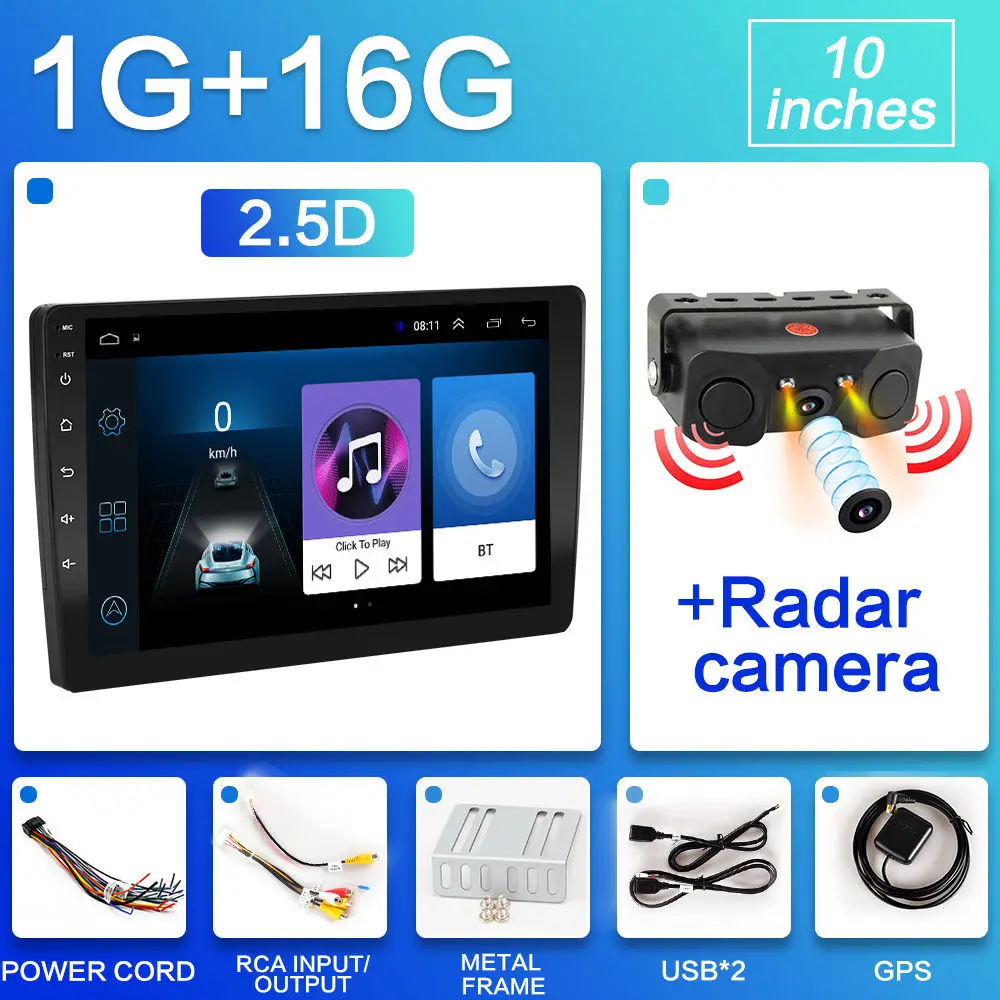 1G-Radar camera 2 din Android 8,1 стерео Автомагнитола " 10,1" универсальный хост автомобильный Радио навигатор gps для Kia LADA Toyota Nissan видео плеер - Цвет: 1G-Radar camera