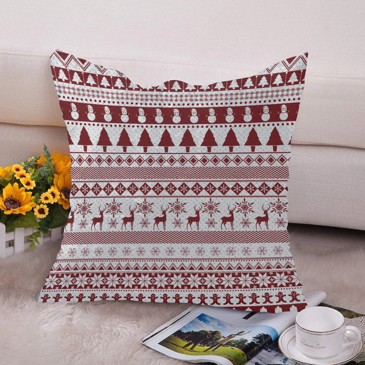 Снеговик елка Рождественская тема Волшебная наволочка блестки бросок для дома