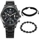 Часы наручные мужские с календарем, классические черные кварцевые с циферблатом и браслетом, подарок на день рождения для мужа, в подарочной коробке