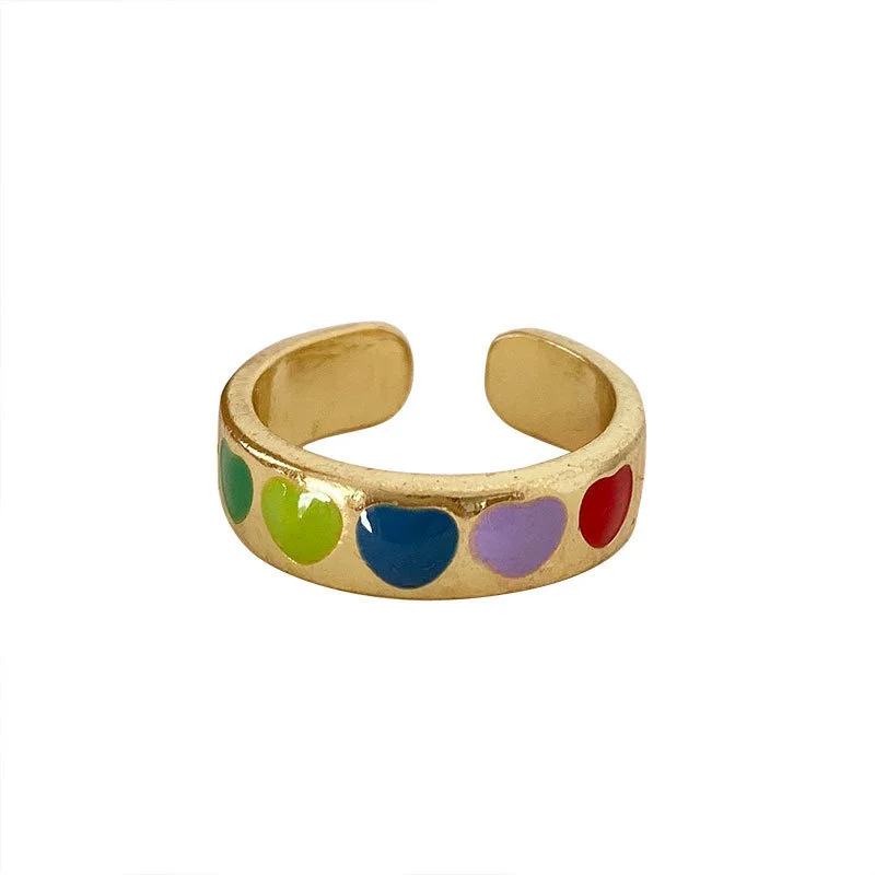 

Stainless Steel Color Heart Rings For Woman Adjustable Retro Personality Love Finger Rings 2021 Fashion Jewelry Accessories