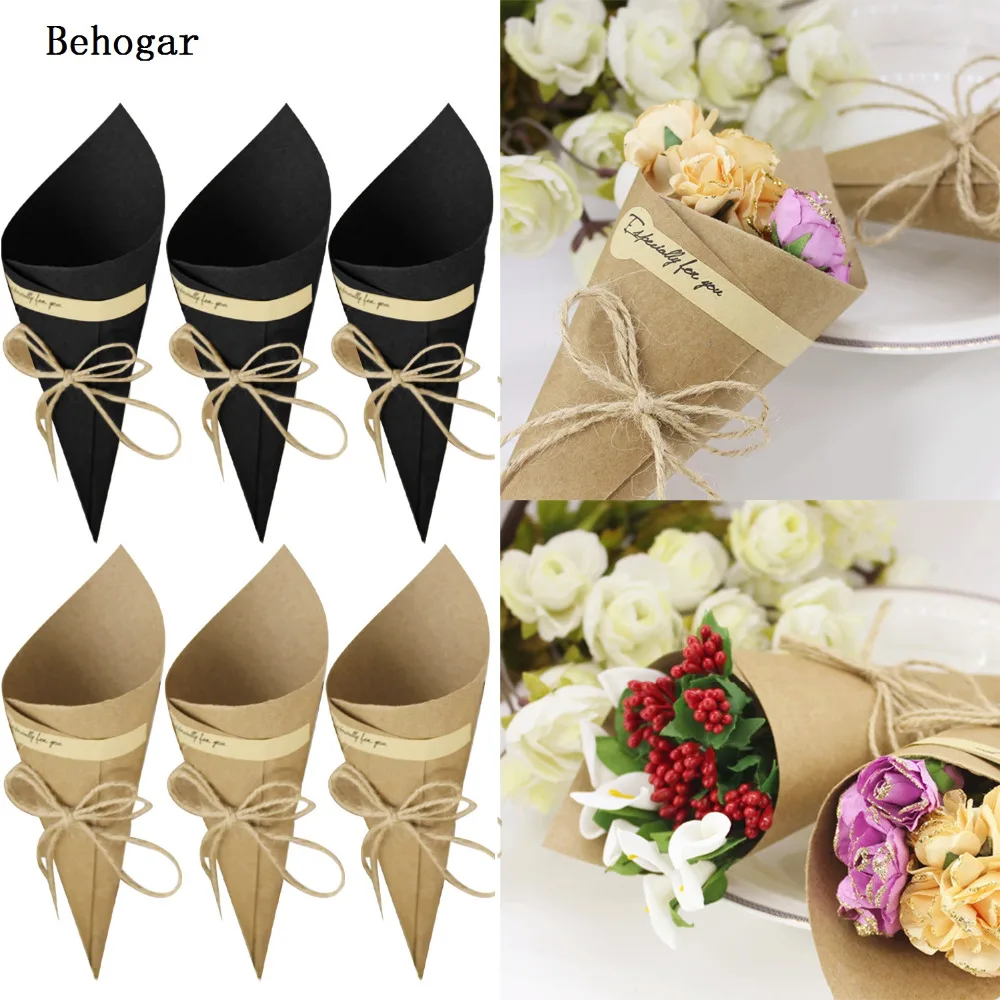 Behogar 50 шт. крафт бумаги Бумага конусов Букет Конфет сумки Коробки Chirstmas Свадебная