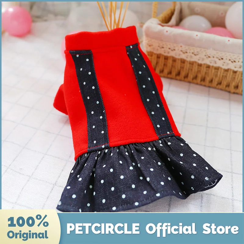 PETCIRCLE/Новинка Одежда для щенков Джинсовое платье в красный горошек питомцев