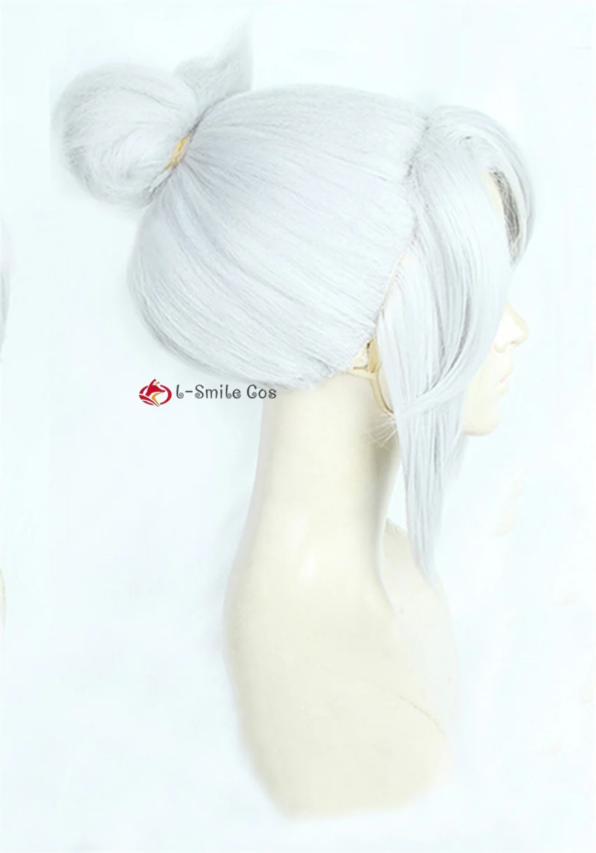 Парик для косплея Jett из Серебристо-белых волос в пучок по мотивам игры валорант