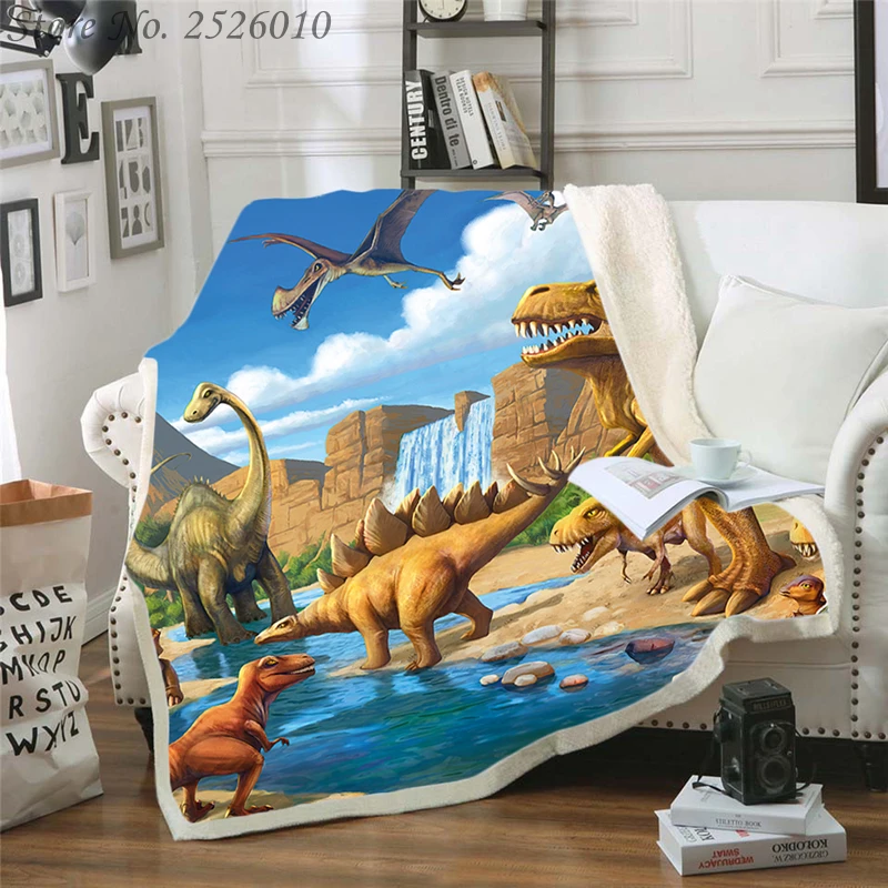 

Throw blanket Dinosaur Jurassic 3D Velvet Plush Blanket Bedspread For Kids Girls Sherpa Blanket Couch Quilt Cover Travel 14