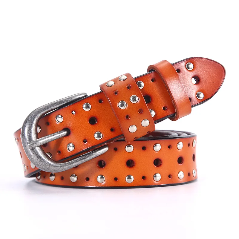 

TJ-TianJun Women' Pin Buckle Hollow Out Willow Nail Leather Belt Casual And Fashionable Waistband Width 3cm Lady Business Girdle