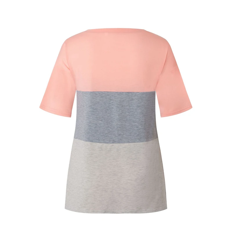 

Womens Shirts Casual Tee Shirts Short Sleeve Patchwork Color Block Loose Fit Tunic Tops Blouses