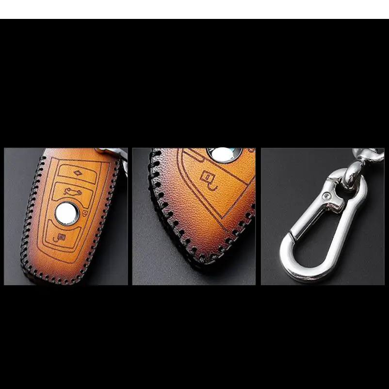 

1 Pcs 4 Buttons Genuine Leather Car Remote Key Case Cover With Keychain For BMW X1 X3 X5 X6