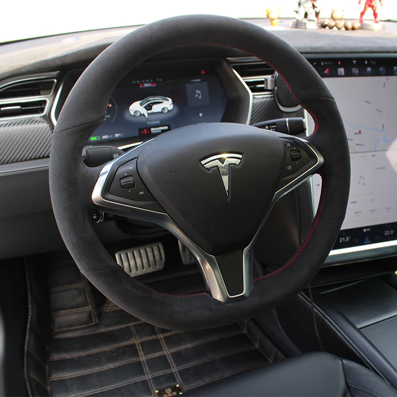 

For Tesla modelS model X Model 3/Y DIY custom leather suede hand stitched steering wheel cover