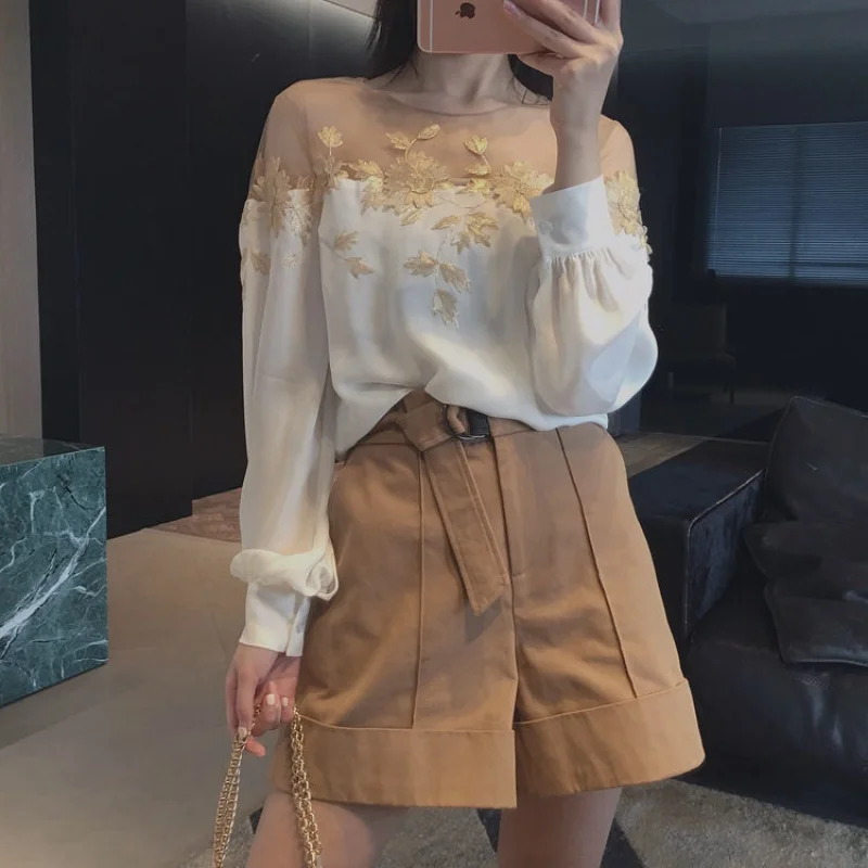

Summer new style can be salt and sweet design sense stitching contrast color long-sleeved shirt super fairy girl