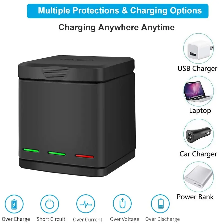 TELESIN Battery Charger Storage Box Set+Battery+Cable for Hero 8 7 6 5 Black Gopro Bateria Camera Accessories | Электроника