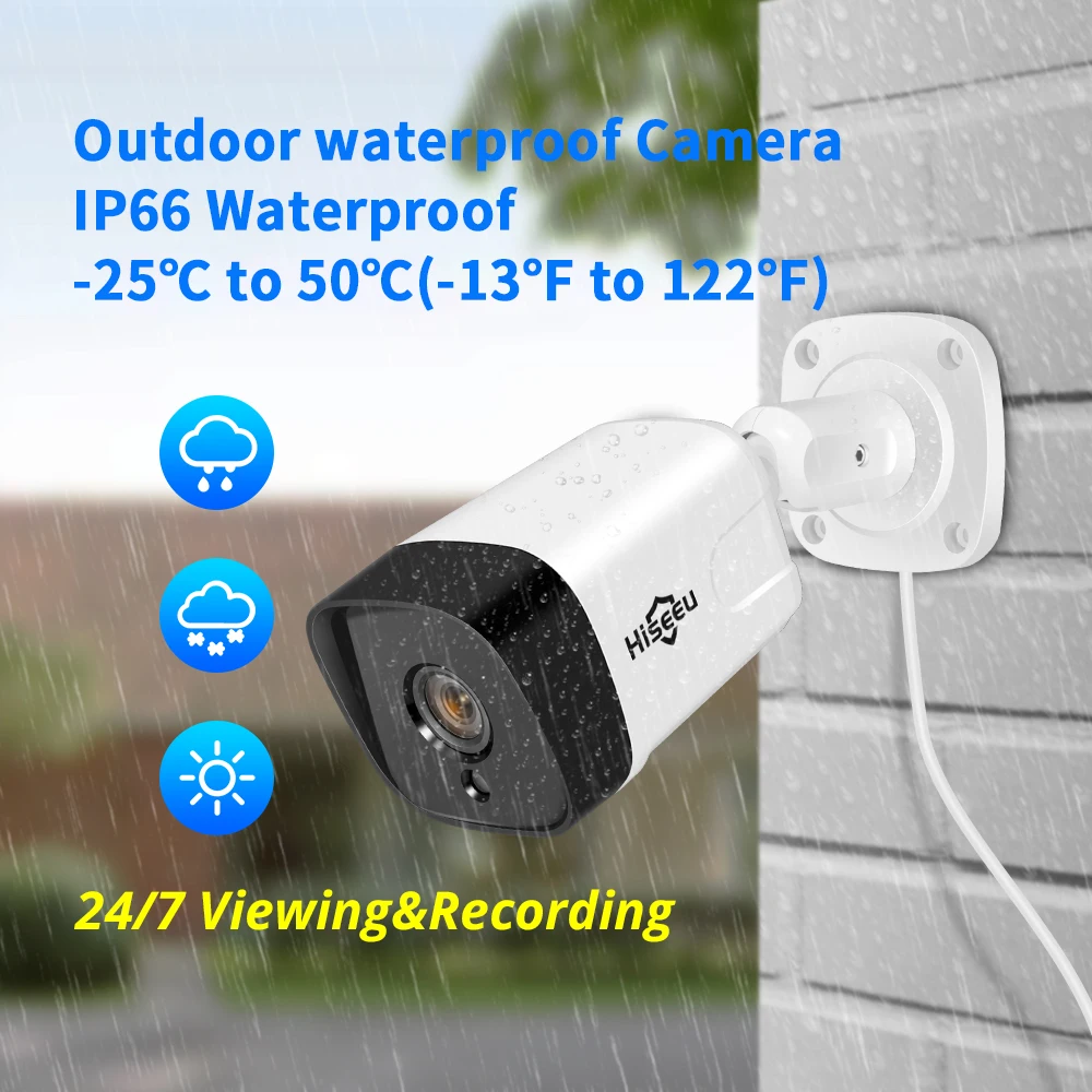 Hiseeu 8CH 1080P POE NVR CCTV система безопасности 4 шт. 2.0MP аудио запись IP камера ИК P2P комплект