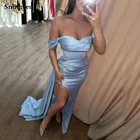 Smileven небесно-голубое Плиссированное Формальное вечернее платье Русалка с разрезом по бокам сердечком платья для выпускного Дубай платья знаменитостей
