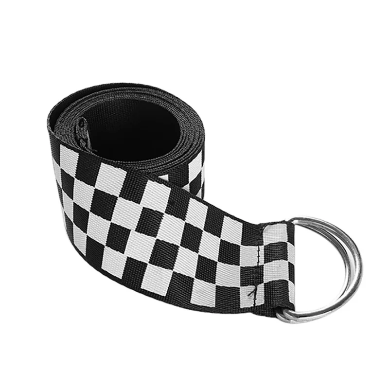 

Fashion Women Double Stirrup Tartan Printed Nylon Canvas Belts Harajuku Checkerboard Couple Plaid Long Canvas Belt Waistband