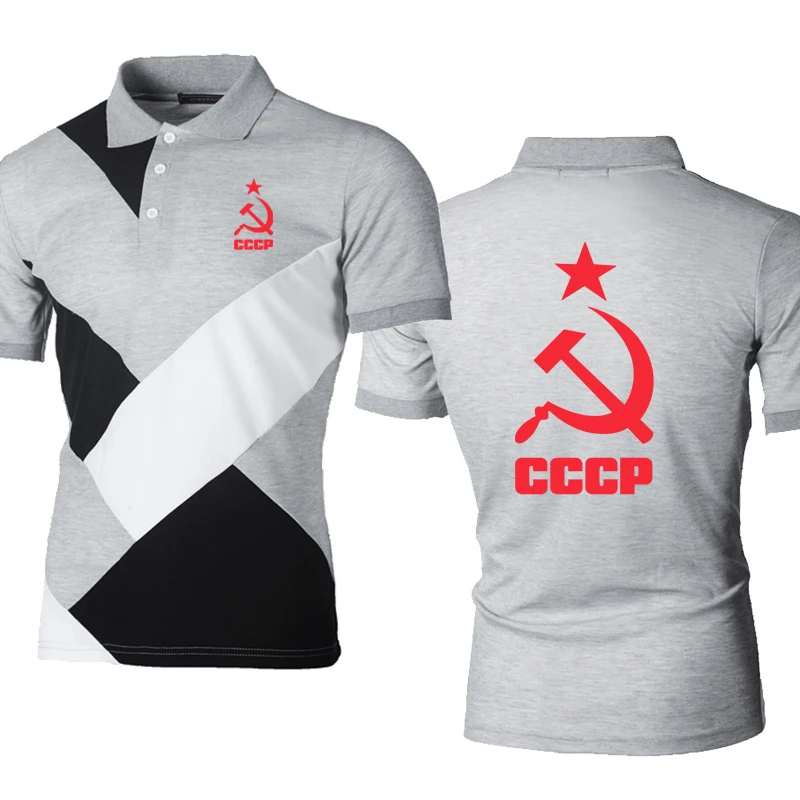 

Новые летние мужские рубашки-поло по оптовым ценам cccp логотип печати модная повседневная Хлопковая мужская Футболка Harajuku контраст Мужская ...