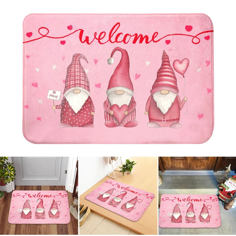 

New Hot Valentine's Day Elf Gnome Doormat Multipurpose Front Door Rug Absorbent Non-Slip Carpet for Kitchen Bedroom Bathroom