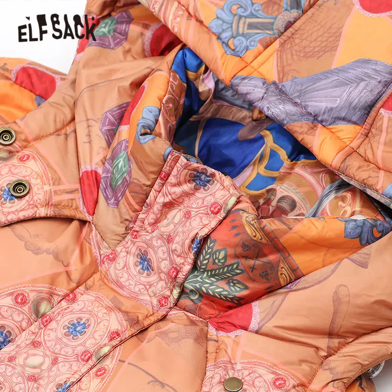 ELFSACK, оранжевый, цельный, прямой, теплый, пуховик для женщин,, зима, новинка, длинный рукав, повседневная, офисная, для девушек, базовая верхняя одежда
