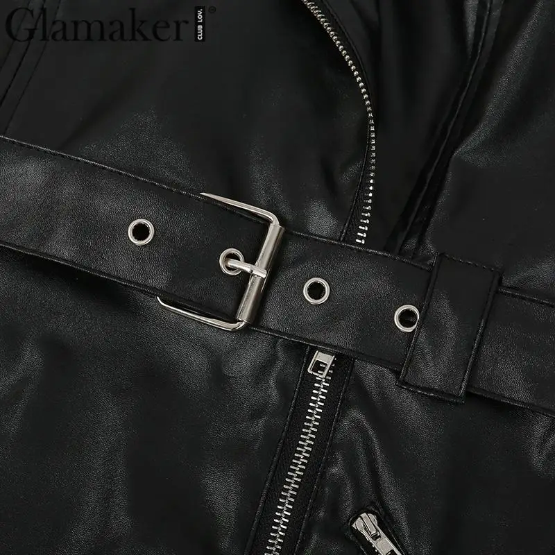 Glamaker из искусственной кожи, черное платье с открытыми плечами и ремнем, сексуальное Клубное облегающее платье на молнии, модные женские асимметричные платья с открытой спиной